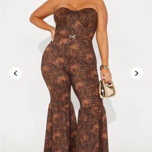 Fashion Nova Brown Wide-Leg Jumpsuit with Abstract Print